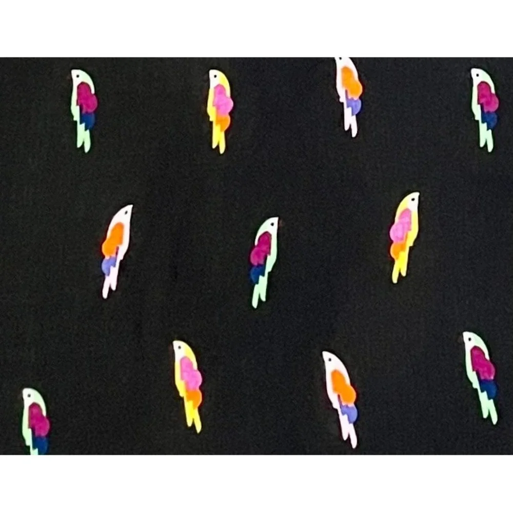 Kate Spade New York Parrot Print Scarf Shawl Black Multicolor Tassel Trim Wrap